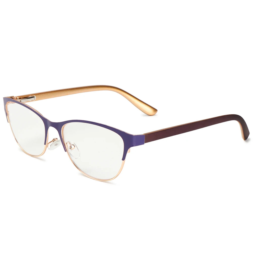 Fashion Classic Metal Reading Glasses for Women Men Presbyopia Eyeglasses Elder Anti-fatigue Optical Eyewear Diopter +1.0~3.5 Quake purple +350