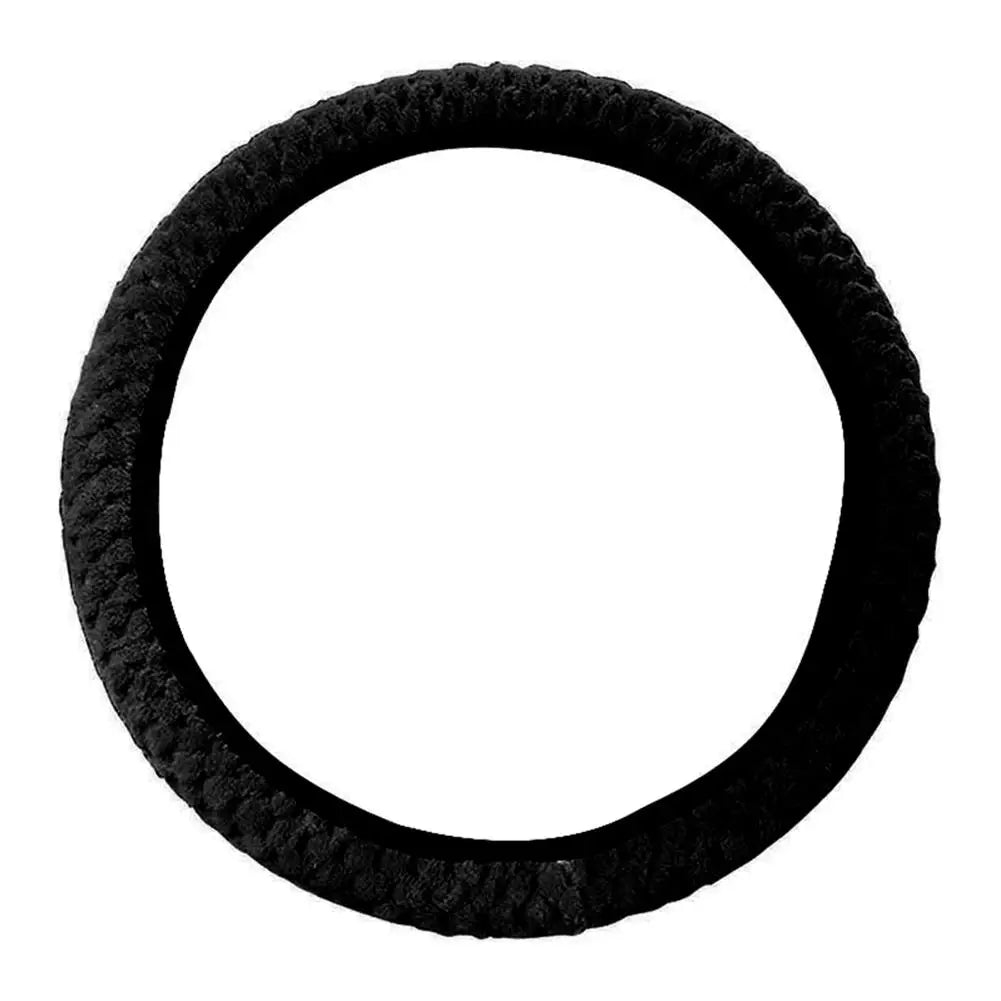 Universal Auto Steering Cover Winter Anti-Slip Soft Plush Car Steering Wheel Protected Cover Holder Accessories Quake black