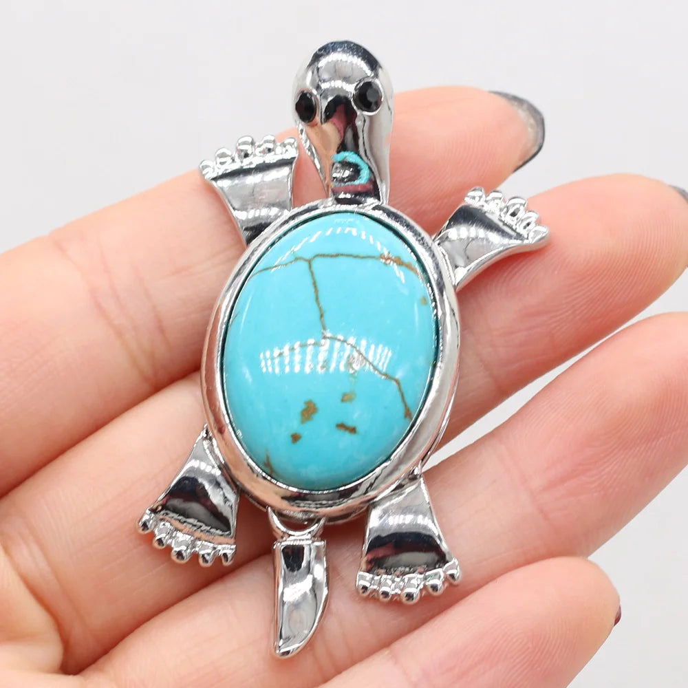 Women's Pendant Natural Stone Alloy Pendant Tortoise-Shaped For Jewelry Making DIY Necklace Bracelet Clothes Shirts Accessory Quake Green Turquoise