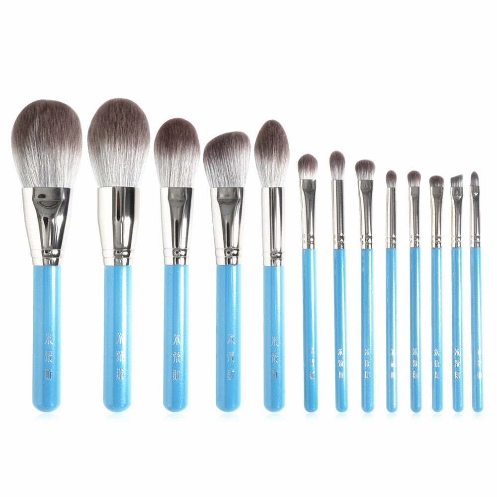 MY Destiny 13Pcs Makeup Brushe Set Pearly Blue Wood Handle Soft Synthetic Hair Powder Blusher Bronzer Eyeshadow Cosmetic Brush Quake Default Title