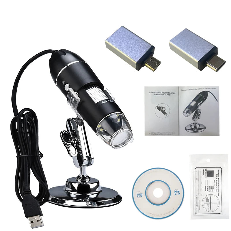 1000 1600x USB Digital Microscope Camera Endoscope 8LED Magnifier with Metal Stand for Mobile Phone Repairing Hair Skin Quake 1600X set Russian Federation