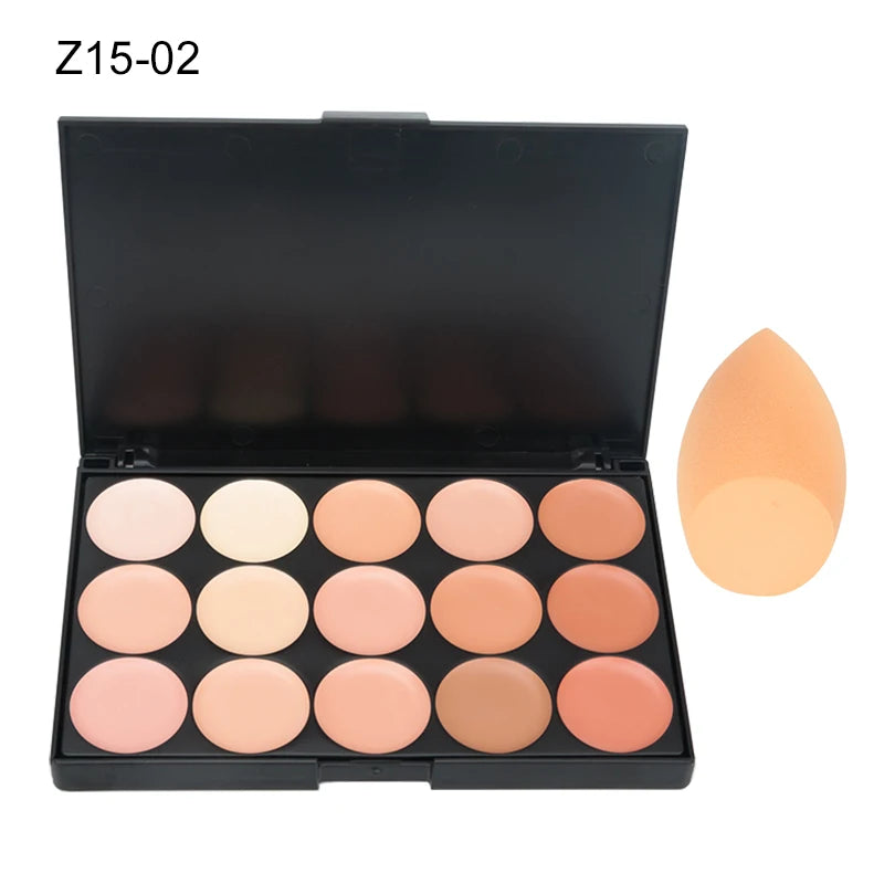 15 Colors Face Concealer Camouflage Cream Contour Palette Maquillaje Profesional Foundation Paleta Concealer Quake 02-Makeup Sponge