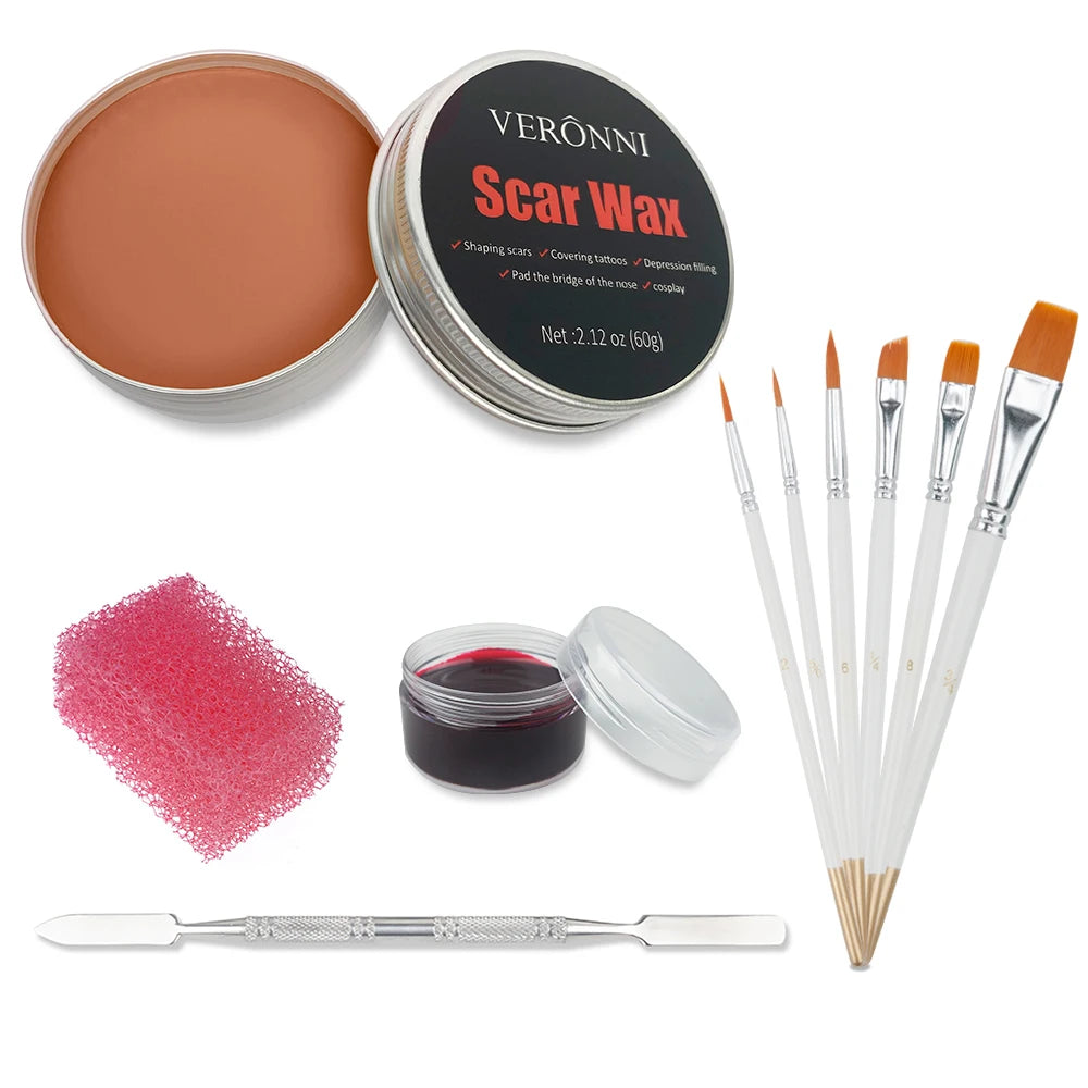 SFX Makeup Kit 12 Color Face Body Paint Oil Stage Special Effects Halloween Wound Scar Wax Makeup Fake Scab Blood Spatula Paint Quake 5pcs 03-6 Brushes