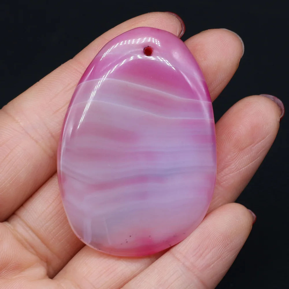 Natural Stone Pendant Drop-Shaped Stripe Agates For Jewelry Making Charms DIY Necklace Bracelet Anklet Accessory Quake Pink