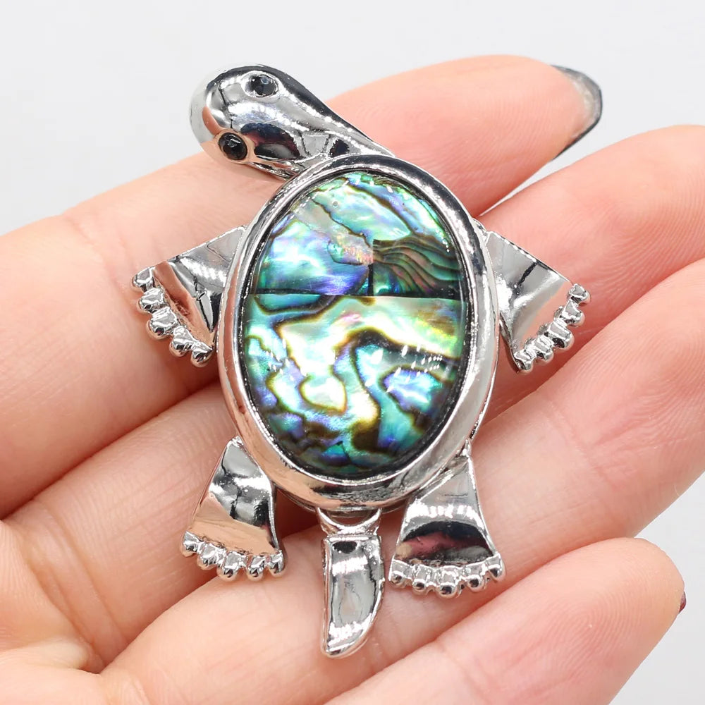 Women's Pendant Natural Stone Alloy Pendant Tortoise-Shaped For Jewelry Making DIY Necklace Bracelet Clothes Shirts Accessory Quake Abalone