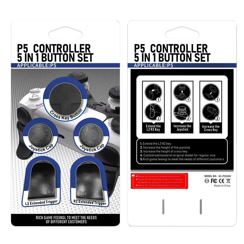 PS5 Accessory Kit Set, Compatible with DualSense Controller, Thumb Grip Joystick + L2 R2 Trigger Extender + D-Pad Button, Suitab Quake black China Mainland