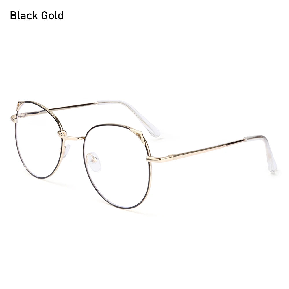 Trendy Office Anti Blue Light Glasses for Women Cute Cat Ears Eyewear Blue Rays Blocking Eyewear Classic Metal Frame Eyeglasses Quake Black Gold