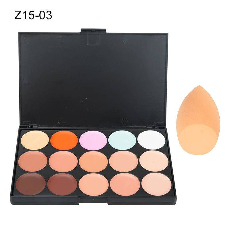 15 Colors Face Concealer Camouflage Cream Contour Palette Maquillaje Profesional Foundation Paleta Concealer Quake 03-Makeup Sponge