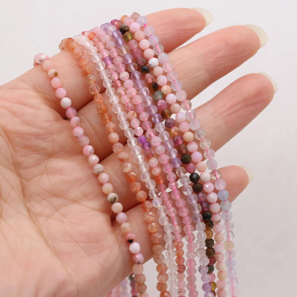 Natural Stone Faceted Isolation Beads 3mm Ametrine/Fluorite/Tourmaline/Pink Opal For Jewelry Making DIY Necklace Accessory Quake