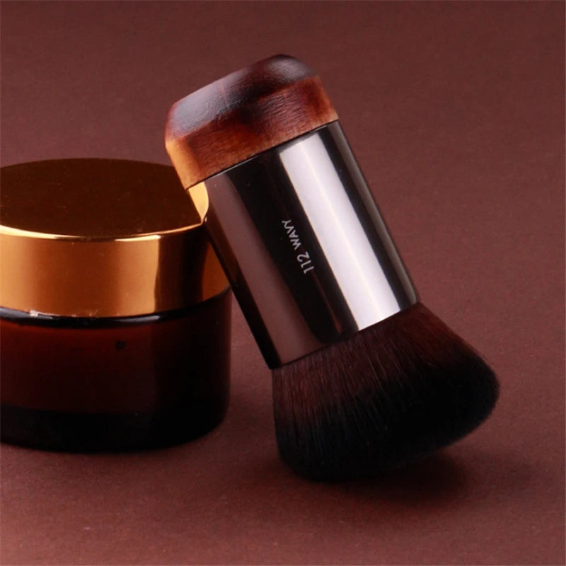 MUF112 Wavy Angled Foundation Cream Brushes Metal Wood Soft Buffing Foundation Powder Makeup Brush Quake