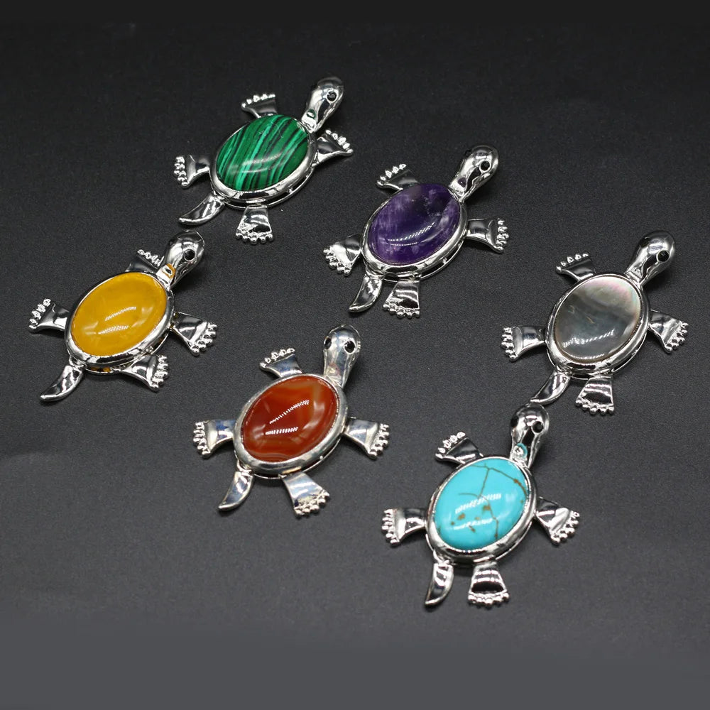 Women's Pendant Natural Stone Alloy Pendant Tortoise-Shaped For Jewelry Making DIY Necklace Bracelet Clothes Shirts Accessory Quake
