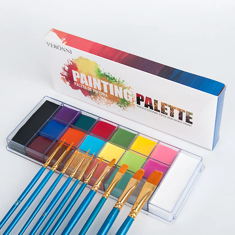 20 Colors Face Body Painting Oil Safe Kids Flash Tattoo Painting Art Halloween Party Makeup Fancy Dress Beauty Palette Set Quake 20Color add 10brush