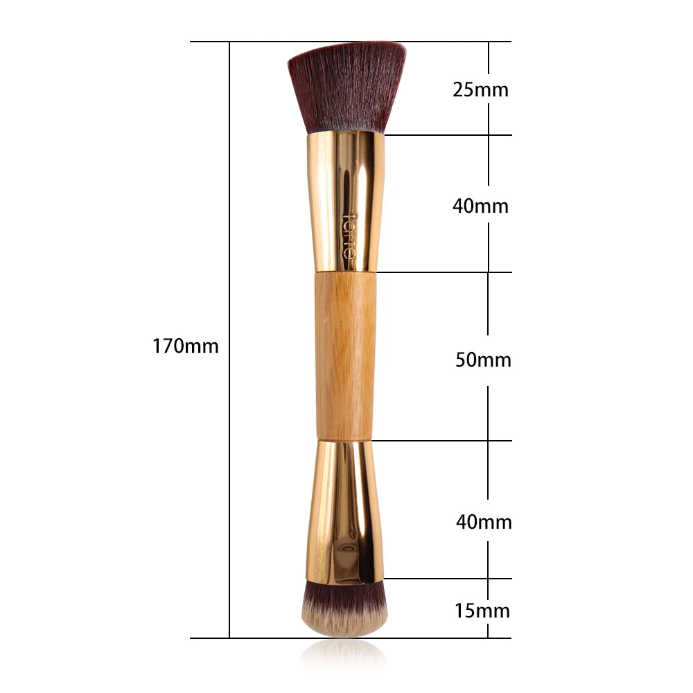 Double Ended Makeup Brush Bamboo Angled Contour Brush Precision BB Cream Liquid Foundation Makeup Brushes Gold Quake