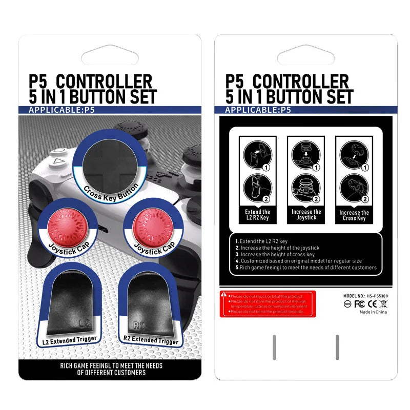 PS5 Accessory Kit Set, Compatible with DualSense Controller, Thumb Grip Joystick + L2 R2 Trigger Extender + D-Pad Button, Suitab Quake red China Mainland