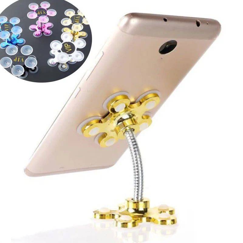 Car Double Suction Cup Mobile Phone Holder Rotatable Silicone Petal Shaped Sucker Vehicle Bracket Stand Universal 5 Color Quake