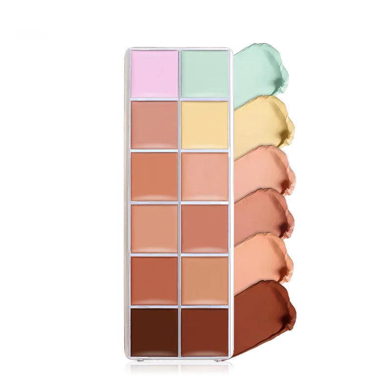 12 Color Concealer Palette Nude Contour Cream Acne Spot Dark Circles Cover Face Foundation Brighten Pigment Cosmetic Makeup Tool Quake
