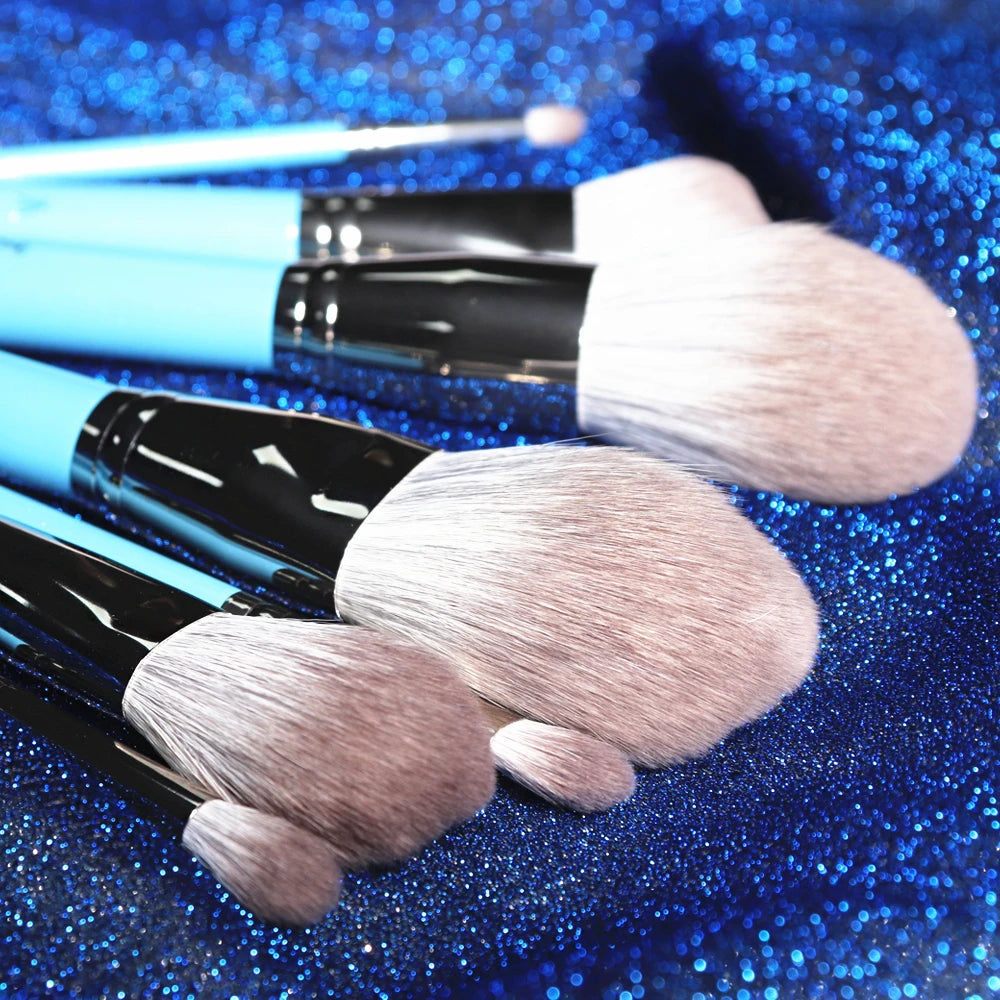 MY Destiny 13Pcs Makeup Brushe Set Pearly Blue Wood Handle Soft Synthetic Hair Powder Blusher Bronzer Eyeshadow Cosmetic Brush Quake