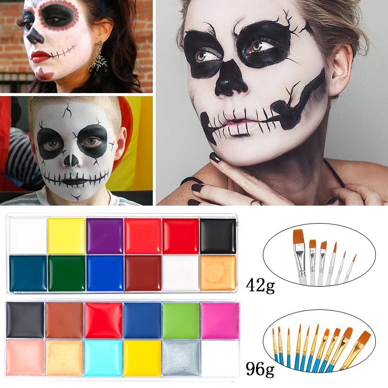 Paint Body Makeup Halloween Face Body Art 12/20 Colors Painting Kit with Brushes Safe Ingredient Available for Kid and Adult Quake