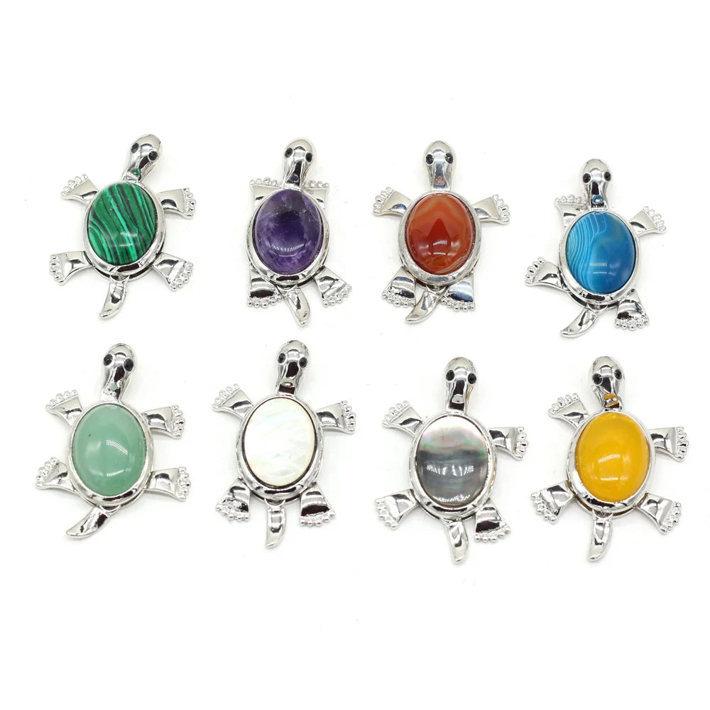 Women's Pendant Natural Stone Alloy Pendant Tortoise-Shaped For Jewelry Making DIY Necklace Bracelet Clothes Shirts Accessory Quake