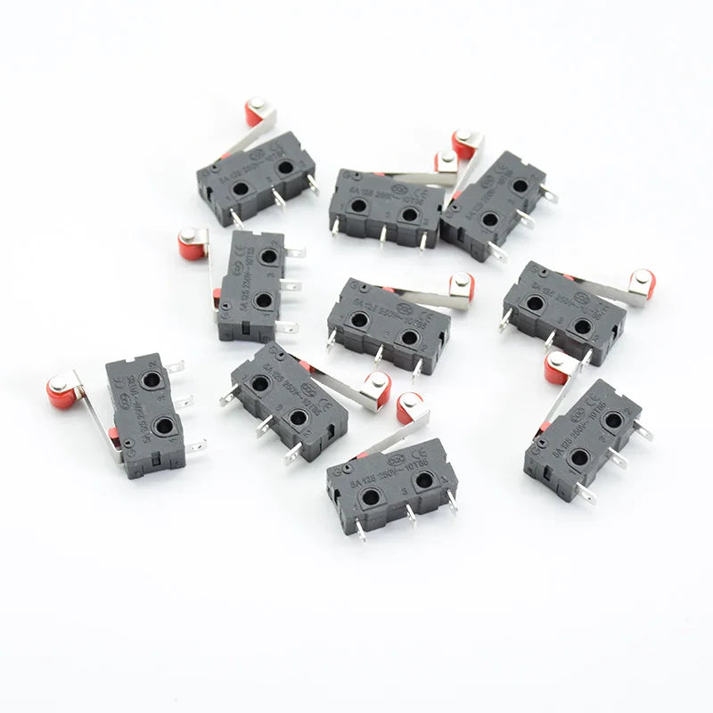 10Pcs Micro Limit Switch Roller Lever Arm SPDT Snap Action LOT 3Pin With Roller Limit Switch Mini Quake 10pcs