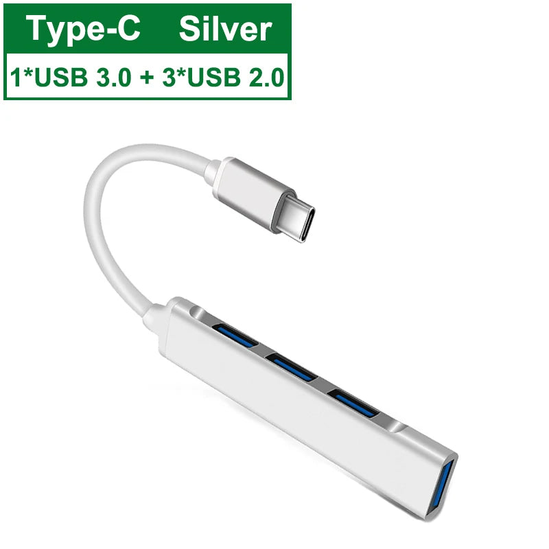 USB C HUB 3.0 Type C 3.1 4 Port Multi Splitter Adapter OTG For Xiaomi Lenovo Macbook Pro 13 15 Air Pro PC Computer Accessories Quake Type C 3.1 Silver