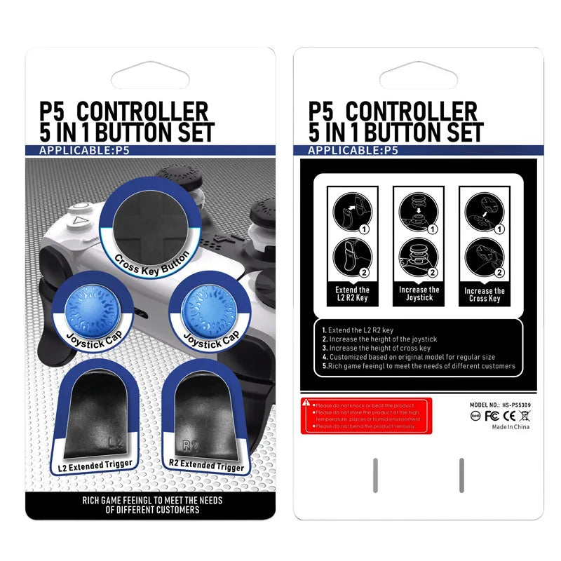 PS5 Accessory Kit Set, Compatible with DualSense Controller, Thumb Grip Joystick + L2 R2 Trigger Extender + D-Pad Button, Suitab Quake blue China Mainland
