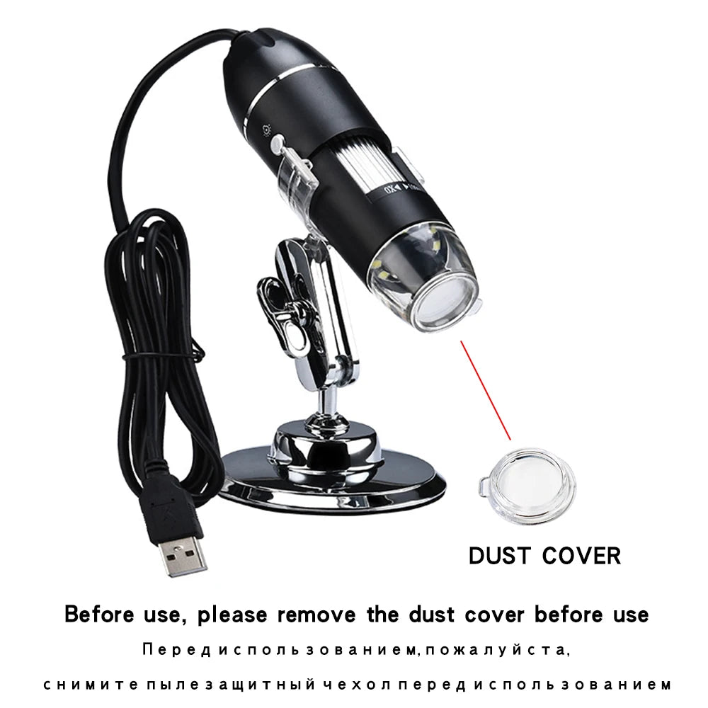 1000 1600x USB Digital Microscope Camera Endoscope 8LED Magnifier with Metal Stand for Mobile Phone Repairing Hair Skin Quake