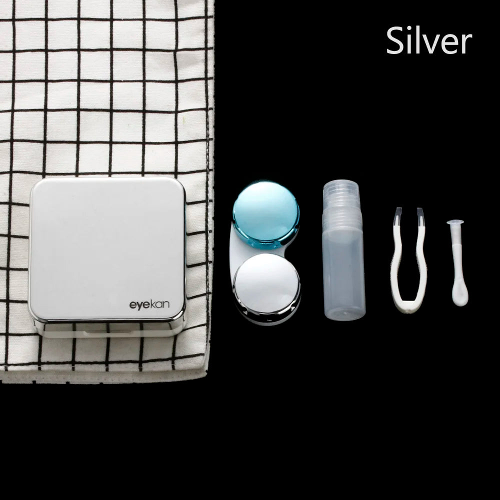 New Fashion Contact Lens Box ABS Plastic Square Mirror Lens Case Travel Container Holder Storage Soaking Box Case Quake silver