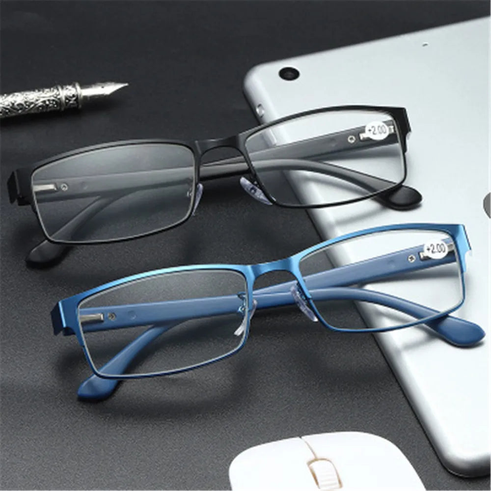 Fashion Classic Business Reading Glasses for Men Titanium Alloy Frame Readers Eyewear Ultra Light Resin Lens Presbyopia Glasses Quake