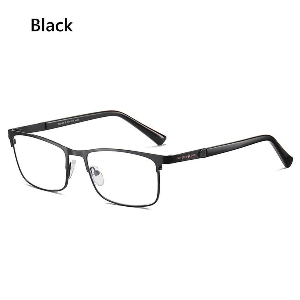 Fashion Business Reading Glasses for Men Women Classic Metal Frame Readers Glasses Mens Presbyopic Optical Glasses +1.0~+4.0 Quake Black +350