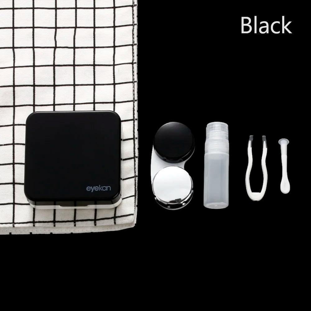 New Fashion Contact Lens Box ABS Plastic Square Mirror Lens Case Travel Container Holder Storage Soaking Box Case Quake black