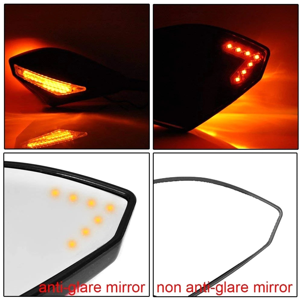 2Pcs Arrow Motorcycle Handlebar Mount Rearview Mirror with LED Turn Signal Lights for YMH Quake