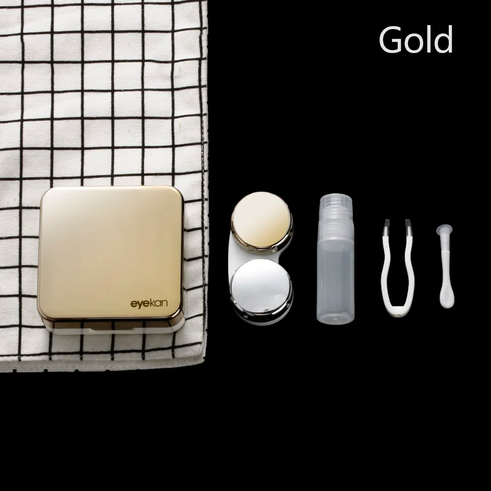 New Fashion Contact Lens Box ABS Plastic Square Mirror Lens Case Travel Container Holder Storage Soaking Box Case Quake gold