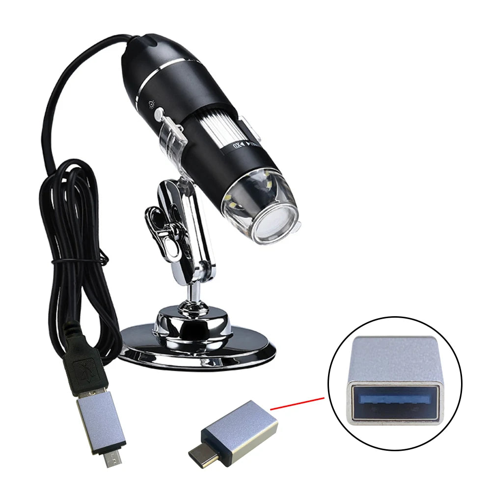 1000 1600x USB Digital Microscope Camera Endoscope 8LED Magnifier with Metal Stand for Mobile Phone Repairing Hair Skin Quake