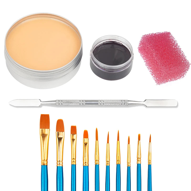 2/4/5PCS SFX Makeup Set Special Effect Halloween Party Wound Scar Wax Makeup with Spatula Sponge to Create a Blood Splash Shape Quake