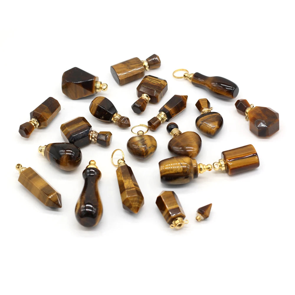 2021 New Style Hot Sale Natural Stone Perfume Bottle Pendant Irregular Tiger Eye Stone For Jewelry Making DIY Necklace Accessory Quake
