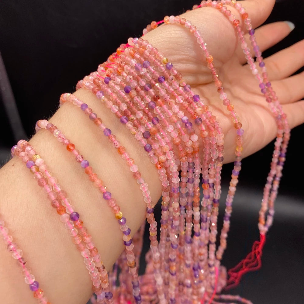 Natural Stone Faceted Isolation Beads 3mm Ametrine/Fluorite/Tourmaline/Pink Opal For Jewelry Making DIY Necklace Accessory Quake