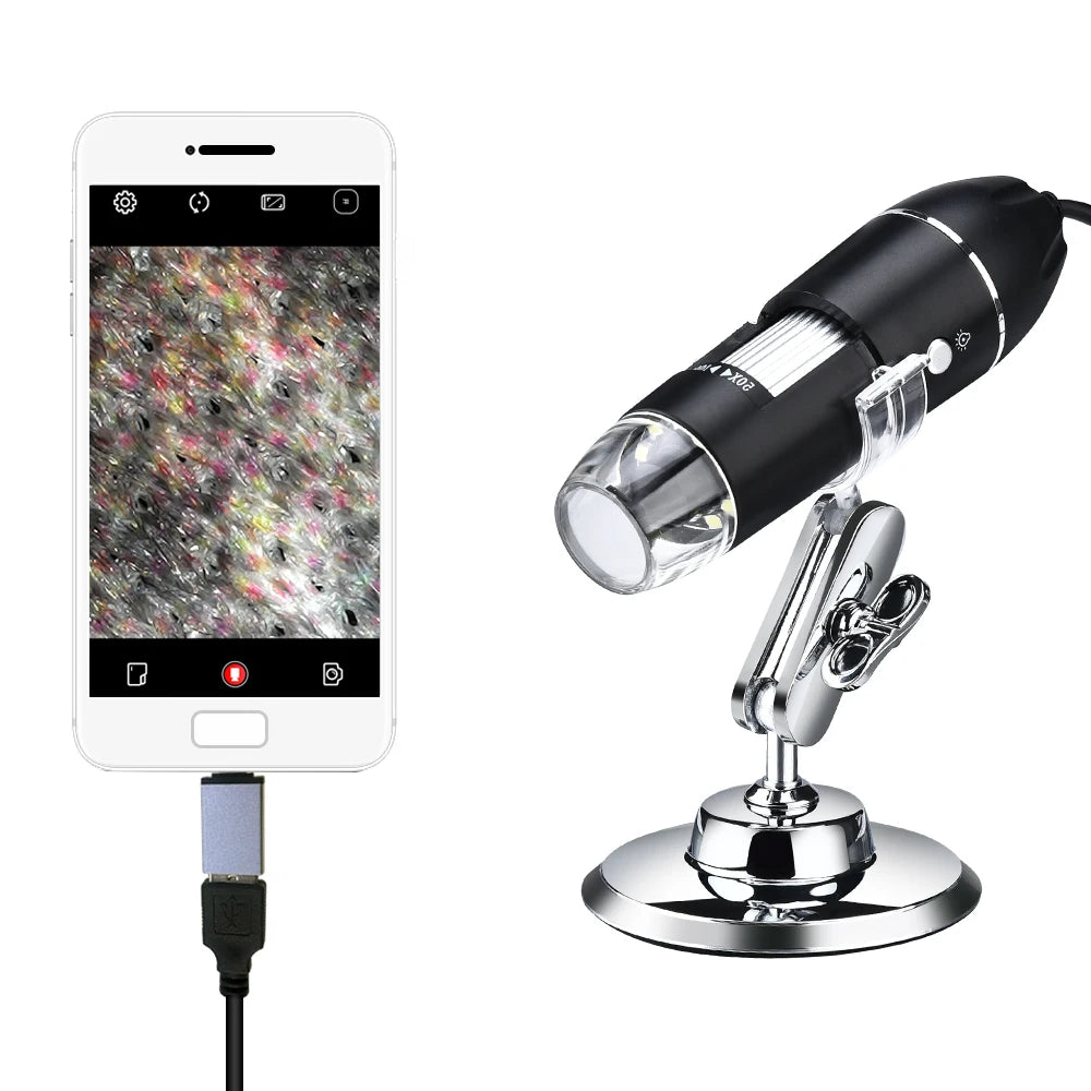 1000 1600x USB Digital Microscope Camera Endoscope 8LED Magnifier with Metal Stand for Mobile Phone Repairing Hair Skin Quake