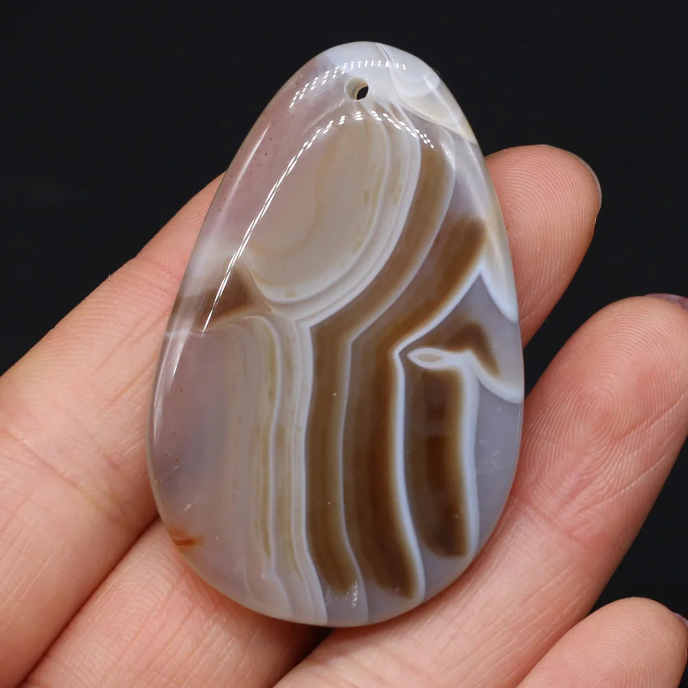 Natural Stone Pendant Drop-Shaped Stripe Agates For Jewelry Making Charms DIY Necklace Bracelet Anklet Accessory Quake Grey