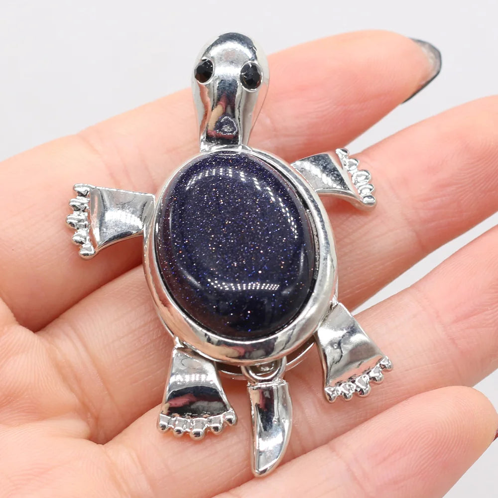 Women's Pendant Natural Stone Alloy Pendant Tortoise-Shaped For Jewelry Making DIY Necklace Bracelet Clothes Shirts Accessory Quake Blue Sand Stone