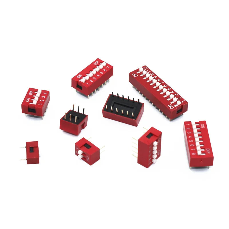 10Pcs Slide Type Switch Module 1 2 3 4 5 6 7 8 9 10 12 Bit 2.54mm Position Way DIP Red Pitch Toggle Switch Red Snap Switch Quake 12 Bit