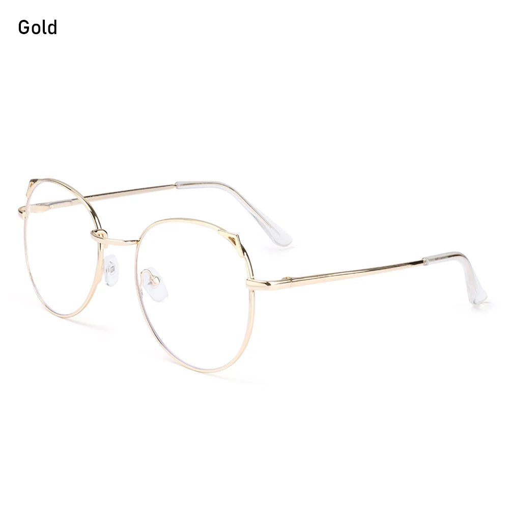 Trendy Office Anti Blue Light Glasses for Women Cute Cat Ears Eyewear Blue Rays Blocking Eyewear Classic Metal Frame Eyeglasses Quake Gold