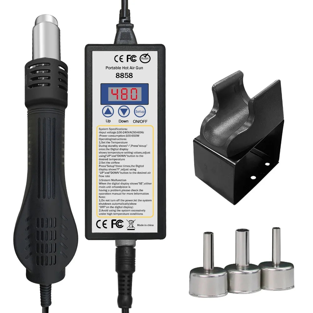 Hot air gun 8858 Micro Rework soldering station LED Digital Hair dryer for soldering 650W Heat Gun welding repair tools Heat Gun Quake 8858 A1 110V US PLUG China Mainland