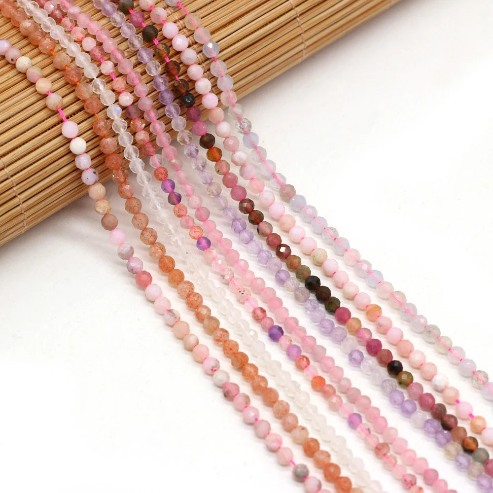 Natural Stone Faceted Isolation Beads 3mm Ametrine/Fluorite/Tourmaline/Pink Opal For Jewelry Making DIY Necklace Accessory Quake