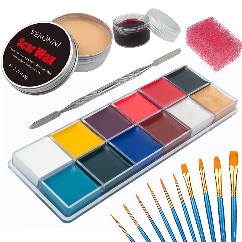 SFX Makeup Kit 12Color 42gFace Body Paint Stage Special Effects Halloween Wound Scar Wax Makeup Fake Scab Blood Spatula Paint Quake 6pcs 01-42g Paint