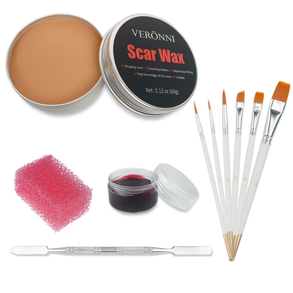SFX Makeup Kit 12 Color Face Body Paint Oil Stage Special Effects Halloween Wound Scar Wax Makeup Fake Scab Blood Spatula Paint Quake 5pcs 02-6 Brushes