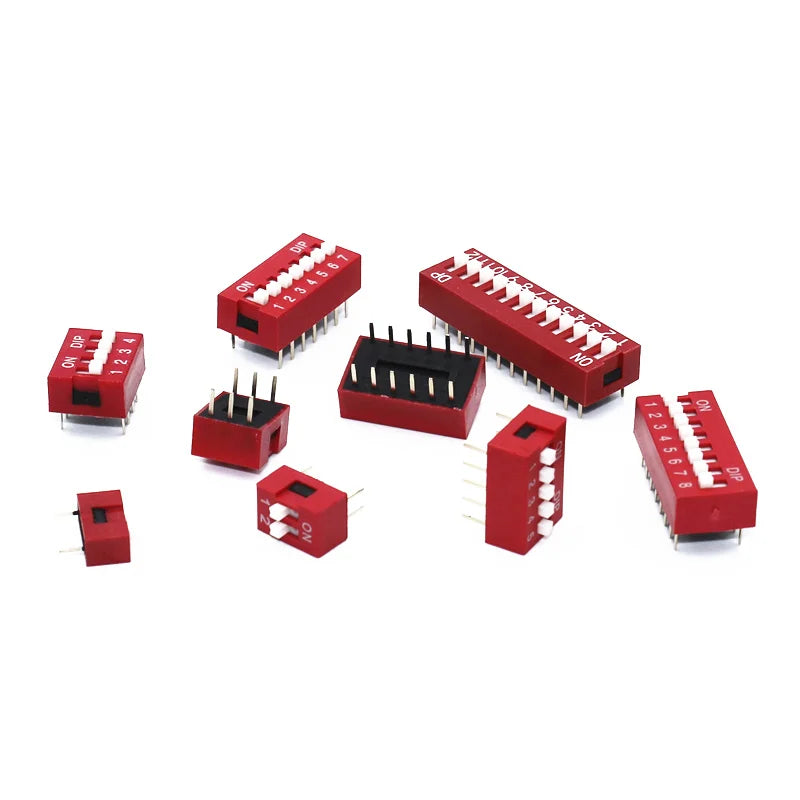 10Pcs Slide Type Switch Module 1 2 3 4 5 6 7 8 9 10 12 Bit 2.54mm Position Way DIP Red Pitch Toggle Switch Red Snap Switch Quake