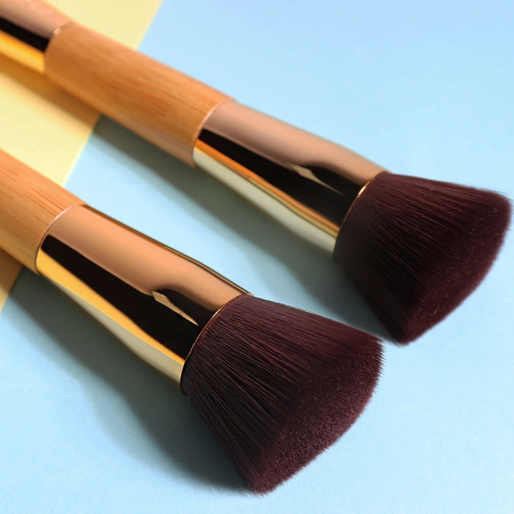 Double Ended Makeup Brush Bamboo Angled Contour Brush Precision BB Cream Liquid Foundation Makeup Brushes Gold Quake