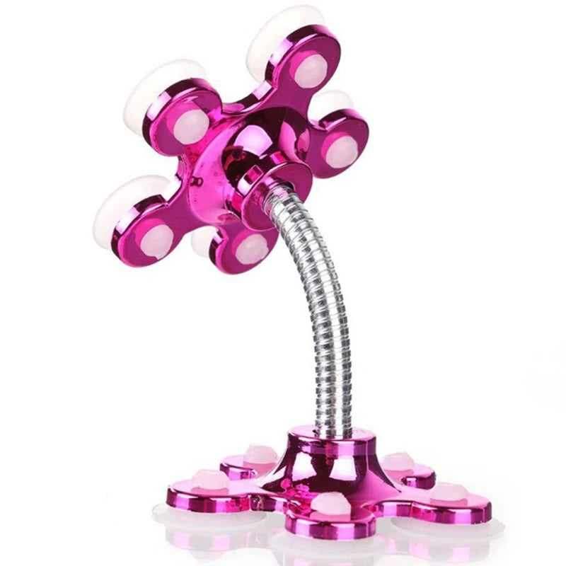 Car Double Suction Cup Mobile Phone Holder Rotatable Silicone Petal Shaped Sucker Vehicle Bracket Stand Universal 5 Color Quake Pink