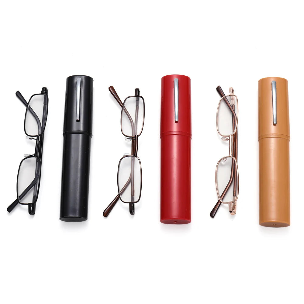 Portable Lightweight Slim Reading Glasses with Tube Case Anti Blue Light Readers Glasses for Men Women Mini Compact Eyeglasses Quake